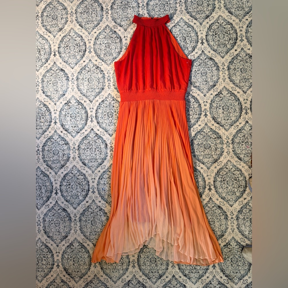 White House Black Market Red to Peach Ombre Halter High-Low Dress - Picture 5 of 9